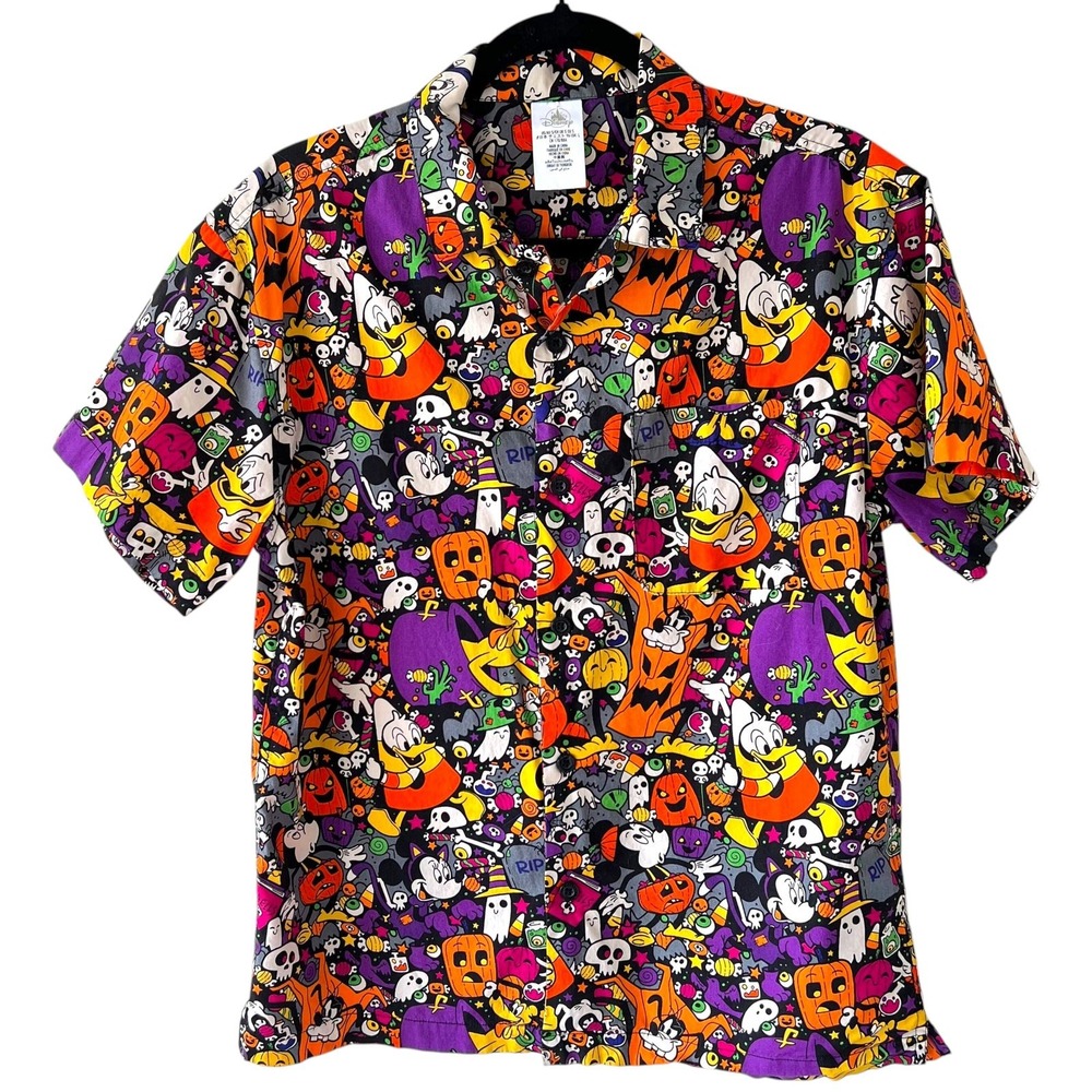 Disney Halloween Mickey and Friends‎ AOP Camp Shirt Sz S Disney Bounding OOTD